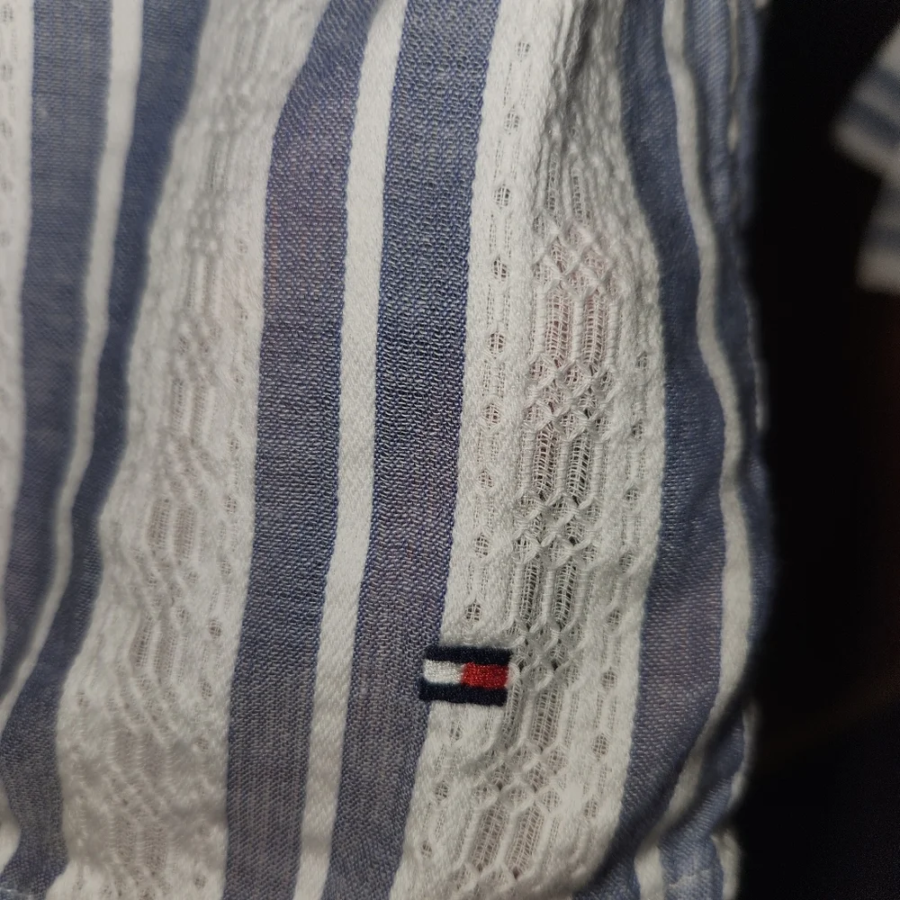 💙 Tommy Hilfiger Blue and White Striped Long Sleeve Blouse Size Medium - Picture 5 of 5